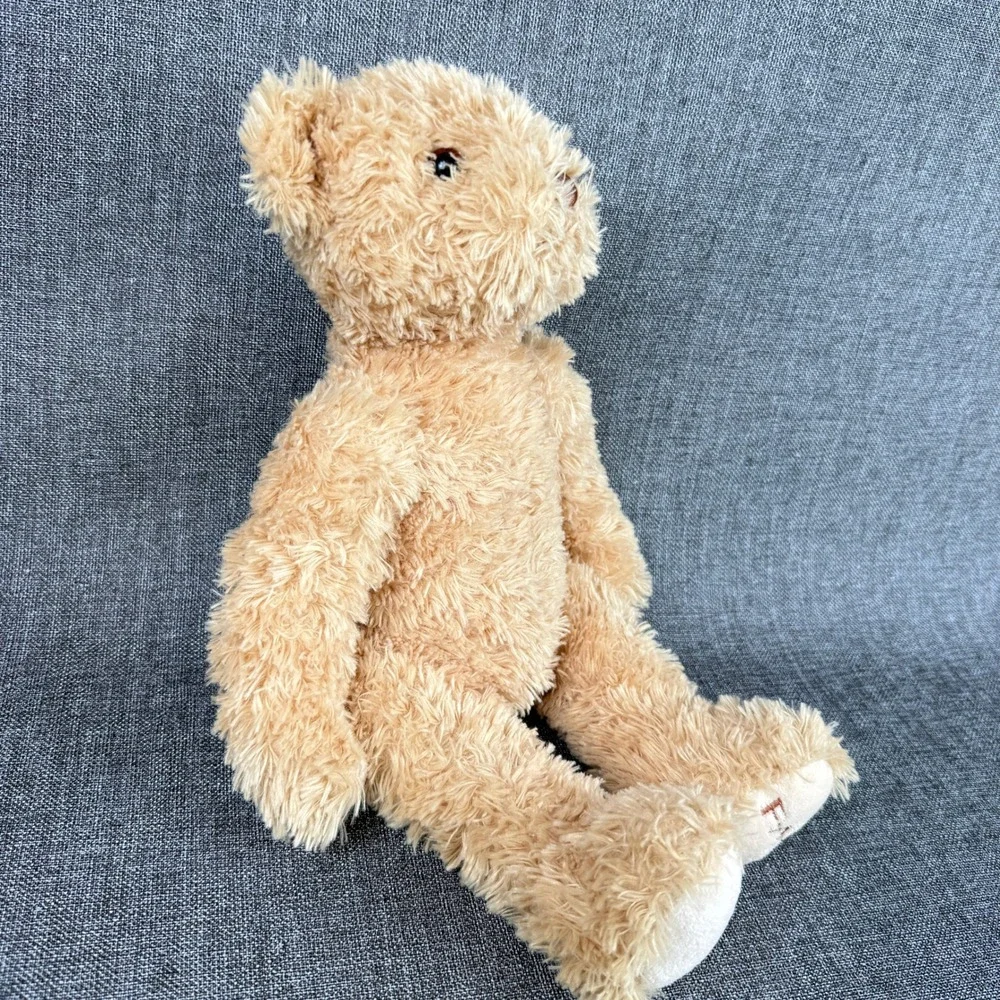 FAO Schwarz Teddy Bear Tan Shaggy Plush Pink Bow Embroidered Paw 15 Inch
